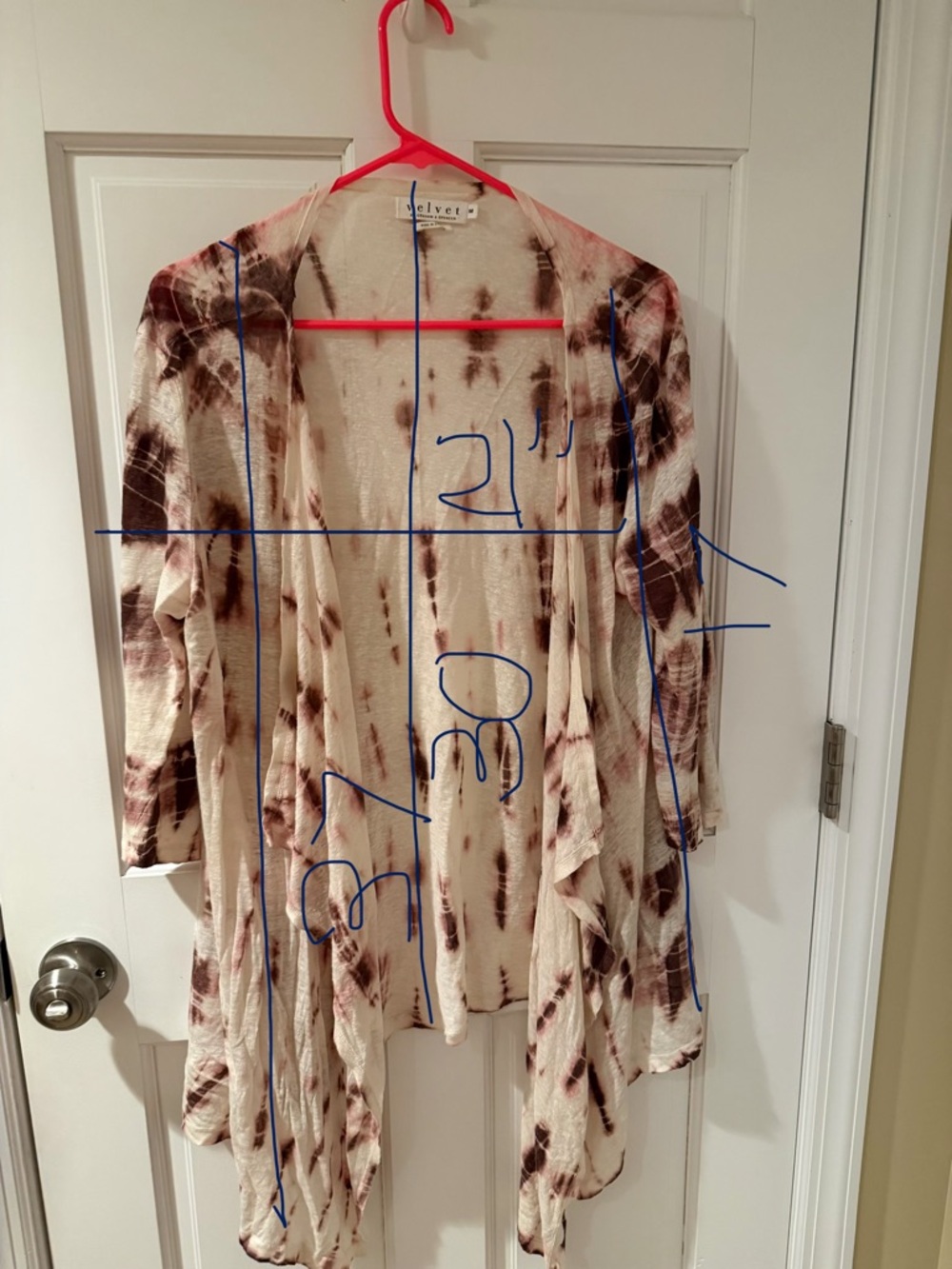 Velvet Lightweight Tie-Dye Open Front Duster Cardigan - Cream & Brown